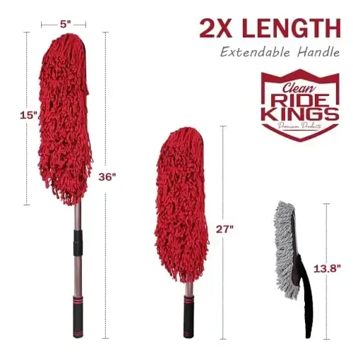 Car Duster Exterior Scratch Free,Car Dust Brush with Extendable Telescoping Handle to Remove Pollen,Dusters for Truck,RV and Motorcycle,Large Mop Head, Wax Cotton Hair，Auto Care - 2