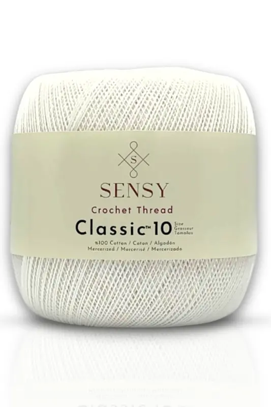 Classic 10 Tığ İpi 100% Merserize Pamuk Örgü İpi, Dantel İpi, Giza Mısır Pamuğu Beyaz - Beyaz - SENSY