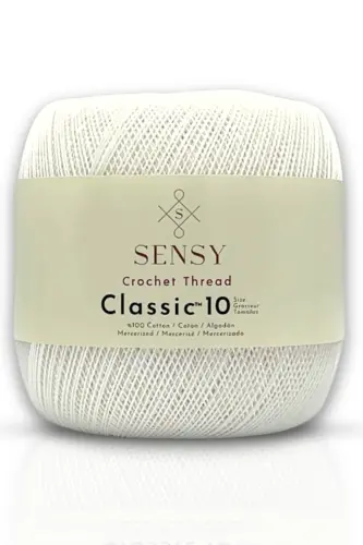 Classic 10 Tığ İpi 100% Merserize Pamuk Örgü İpi, Dantel İpi, Giza Mısır Pamuğu Beyaz - Beyaz - 1