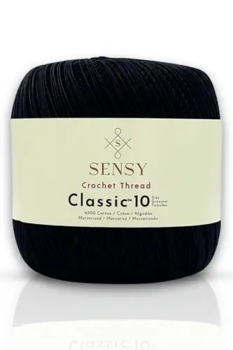 Classic 10 Tığ İpi 100% Merserize Pamuk Örgü İpi, Dantel İpi, Giza Mısır Pamuğu Siyah-Siyah 
