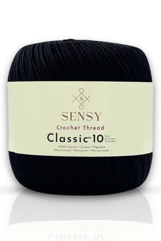 Classic 10 Tığ İpi 100% Merserize Pamuk Örgü İpi, Dantel İpi, Giza Mısır Pamuğu Siyah - Siyah - SENSY