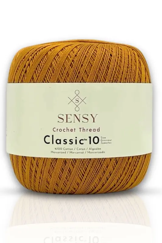 Classic 10 Tığ Ipi 100% Merserize Pamuk Örgü Ipi, Dantel Ipliği Giza Mısır Pamuğu Hardal-Hardal - 1