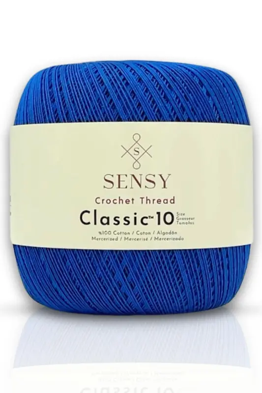 Classic 10 Tığ Ipi 100% Merserize Pamuk Örgü Ipi, Dantel Ipliği Giza Mısır Pamuğu Ip Mavi-Mavi - SENSY