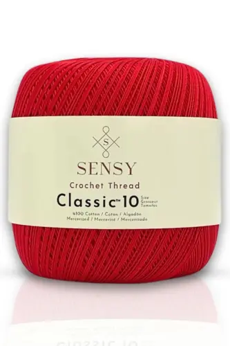 Classic 10 To‘qimachilik Ip 100% Merserlangan Paxta O‘rish Ipi, Dantel Ip Giza Misr Paxtasi Qizil-Qizil 
