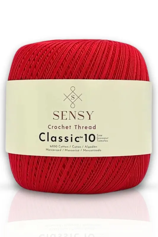 Classic 10 To‘qimachilik Ip 100% Merserlangan Paxta O‘rish Ipi, Dantel Ip Giza Misr Paxtasi Qizil-Qizil - SENSY