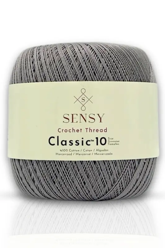 Classic 10 To‘qimachilik Ip 100% Merserlangan Paxta O‘rish Ipi, To‘r Ipi, Giza Misr Paxtasi Kulrang-Kulrang - SENSY