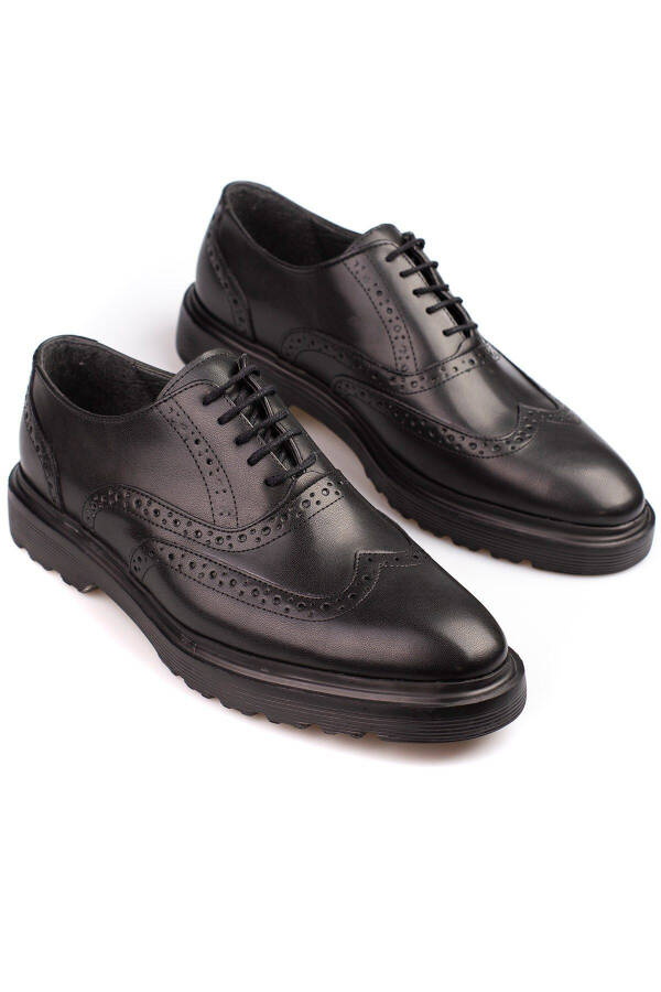 Classic Black Leather and Suede Shoes with Thick Sole, Suitable for Suits and Wedding Attire - 3