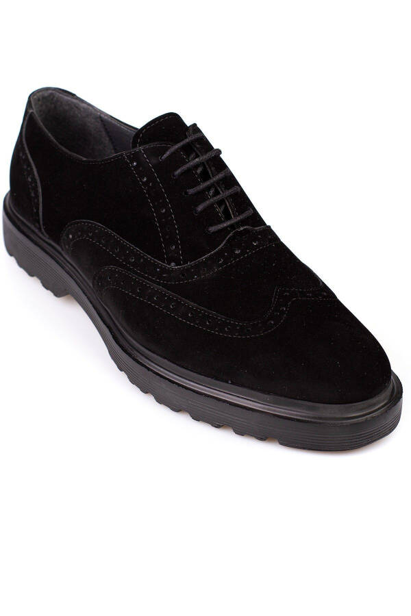 Classic Black Leather and Suede Shoes with Thick Sole, Suitable for Wedding Suits and Suits - 2