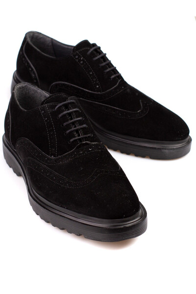 Classic Black Leather and Suede Shoes with Thick Sole, Suitable for Wedding Suits and Suits - 7