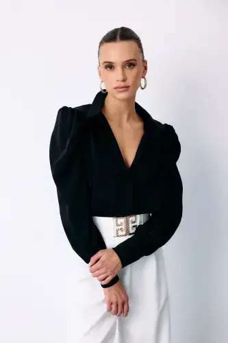 Classic Button-Down Shirt with Collar - Black - SATEEN (1)