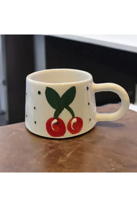 Classic Cherry Ceramic Cup Mug Double Coffee Cup - 1