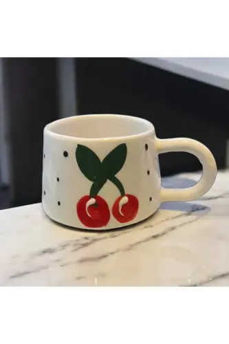 Classic Cherry Ceramic Cup Mug Double Coffee Cup - İLBAY ÇINI TAKI (1)