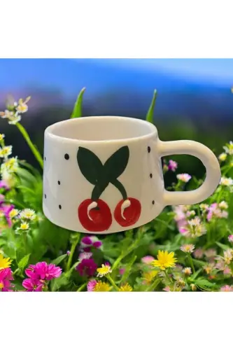 Classic Cherry Ceramic Cup Mug Double Coffee Cup - 5