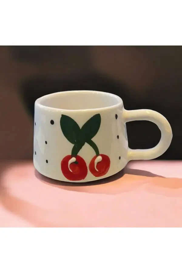 Classic Cherry Ceramic Cup Mug Double Coffee Cup - 3