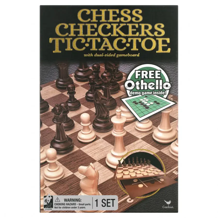 Classic Chess Checkers and Tic-Tac-Toe Set with Othello Demo - 1