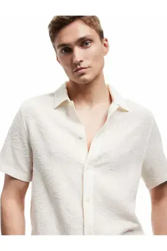 Classic Collar Cotton Regular Fit Palm Embroidered K - 3