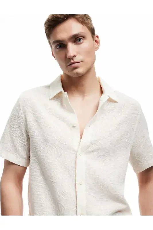 Classic Collar Cotton Regular Fit Palm Embroidered K - 3