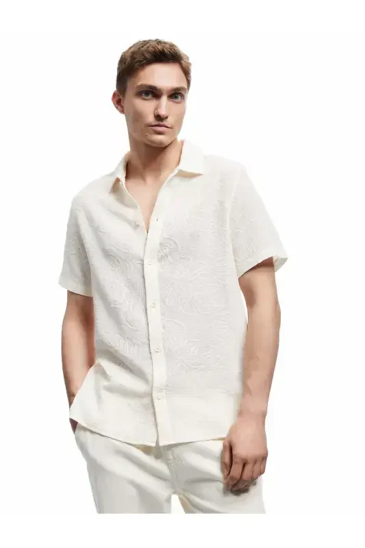 Classic Collar Cotton Regular Fit Palm Embroidered K - 6