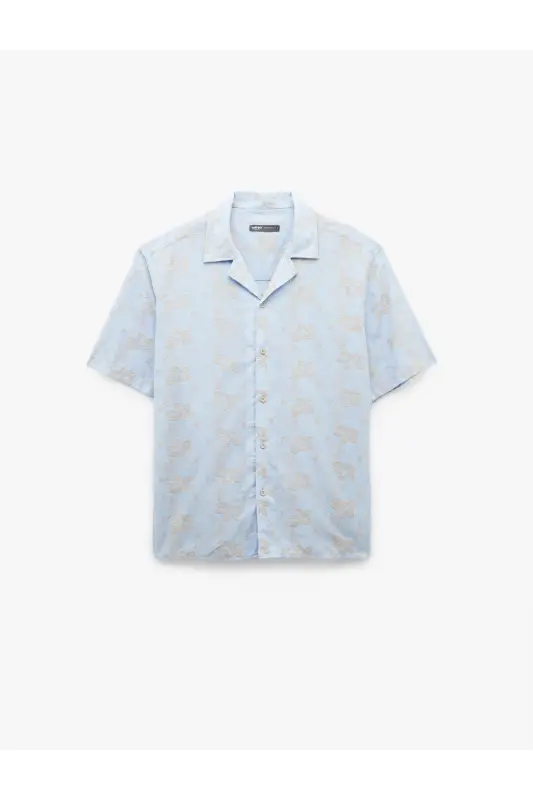 Classic Collar Cotton Short Sleeve Floral Patterned Shirt - 3