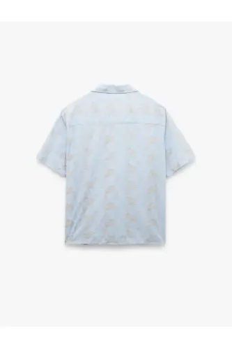 Classic Collar Cotton Short Sleeve Floral Patterned Shirt - 4