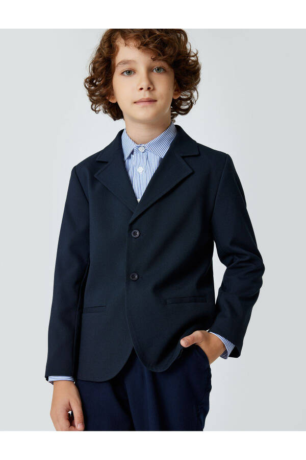 Classic collar, pocket detailed, long sleeve, buttoned blazer school jacket. - 6