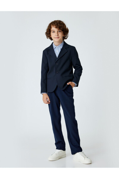 Classic collar, pocket detailed, long sleeve, buttoned blazer school jacket. - 7