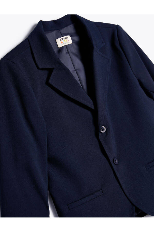 Classic collar, pocket detailed, long sleeve, buttoned blazer school jacket. - 5