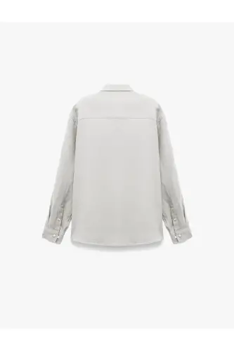 Classic Collar Regular Fit Long Sleeve Linen Shirt-Gray - 4