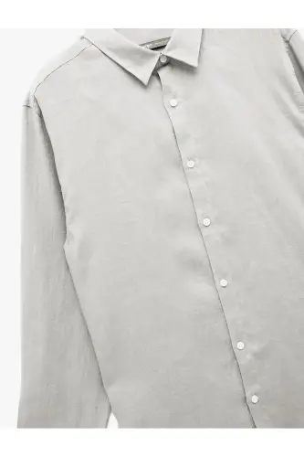 Classic Collar Regular Fit Long Sleeve Linen Shirt-Gray - 5