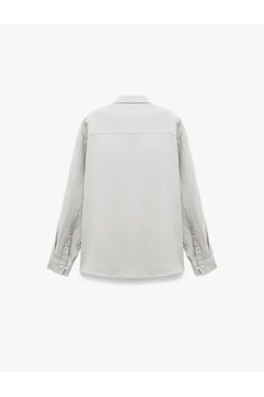 Classic Collar Regular Fit Long Sleeve Linen Shirt-Gray - 4