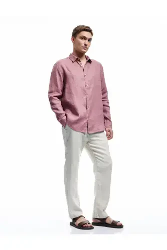 Classic Collar Regular Fit Long Sleeve Linen Shirt-Gü - KOTON (1)