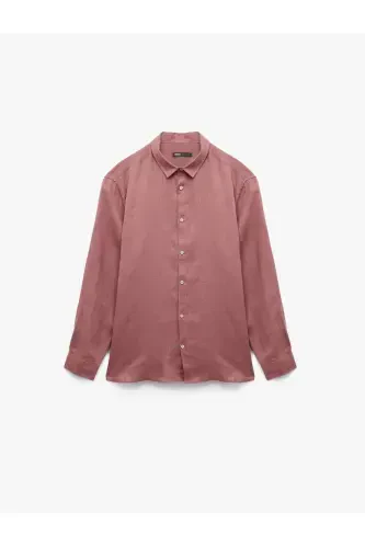 Classic Collar Regular Fit Long Sleeve Linen Shirt-Gü - 4