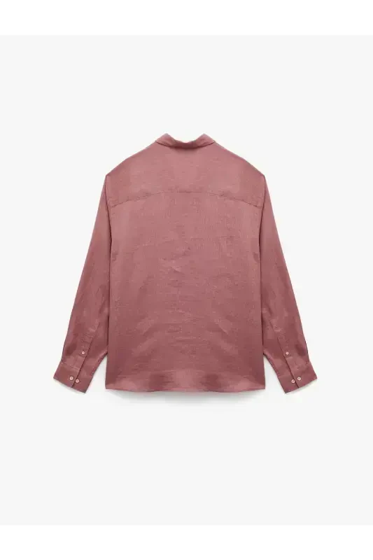 Classic Collar Regular Fit Long Sleeve Linen Shirt-Gü - 5