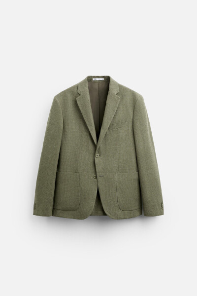 Classic cotton linen blazer, medium green. - 14