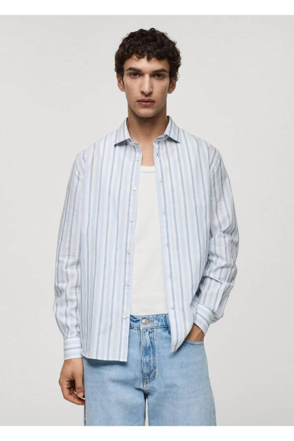 Classic Cut Cotton Linen Rustic Striped Shirt - 1