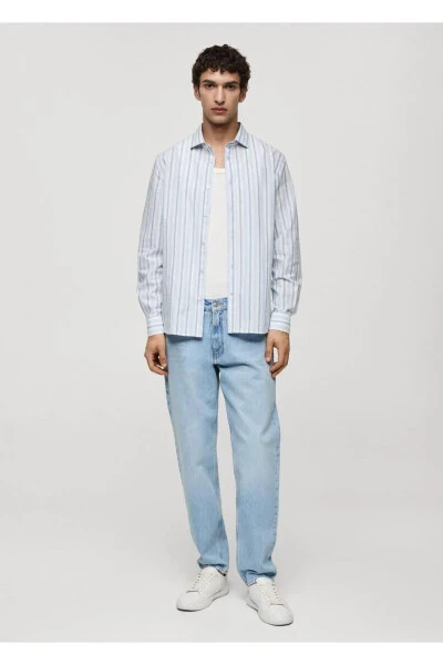 Classic Cut Cotton Linen Rustic Striped Shirt - MANGO MAN (1)