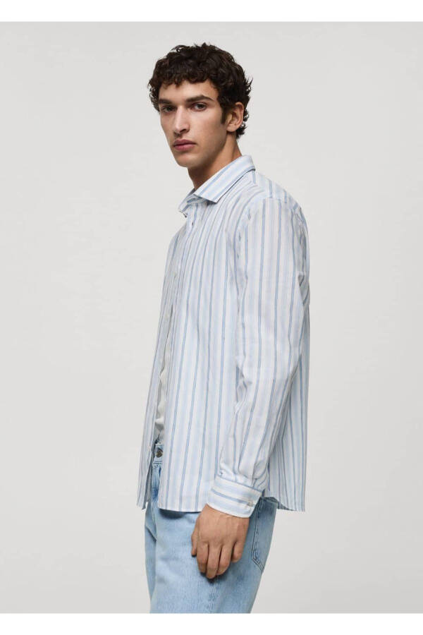 Classic Cut Cotton Linen Rustic Striped Shirt - 5