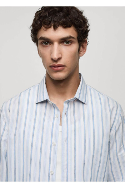 Classic Cut Cotton Linen Rustic Striped Shirt - 7