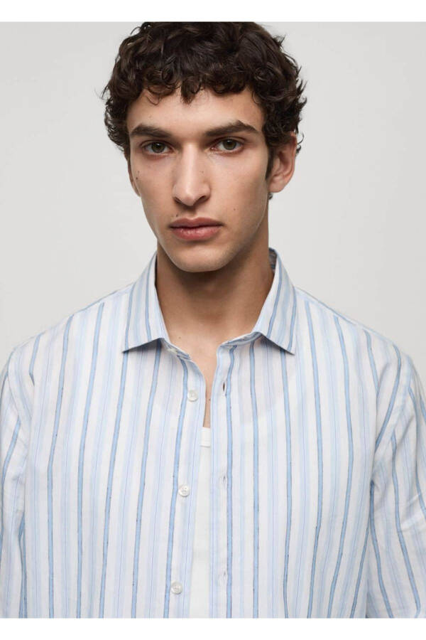 Classic Cut Cotton Linen Rustic Striped Shirt - 7