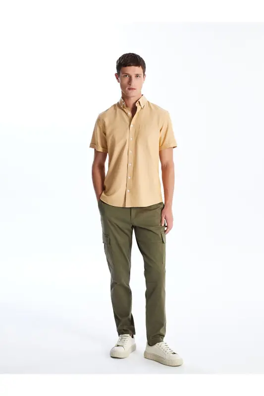 Classic Dar Kalıp Gabardin Erkek Chino Pantolon - KHAKİ - 1