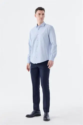 Classic Fit Italian Collar Long Sleeve Classic Dress Shirt Easy Iron Cotton Blue - JAKAMEN (1)