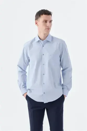 Classic Fit Italian Collar Long Sleeve Classic Dress Shirt Easy Iron Cotton Blue - Modazone (1)