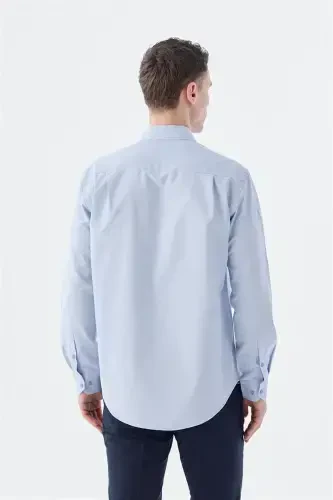 Classic Fit Italian Collar Long Sleeve Classic Dress Shirt Easy Iron Cotton Blue - 4