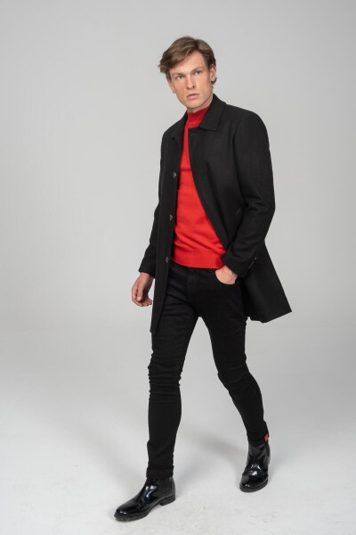 Classic fit, lined, men's black cashmere coat. Rn71544 - 2