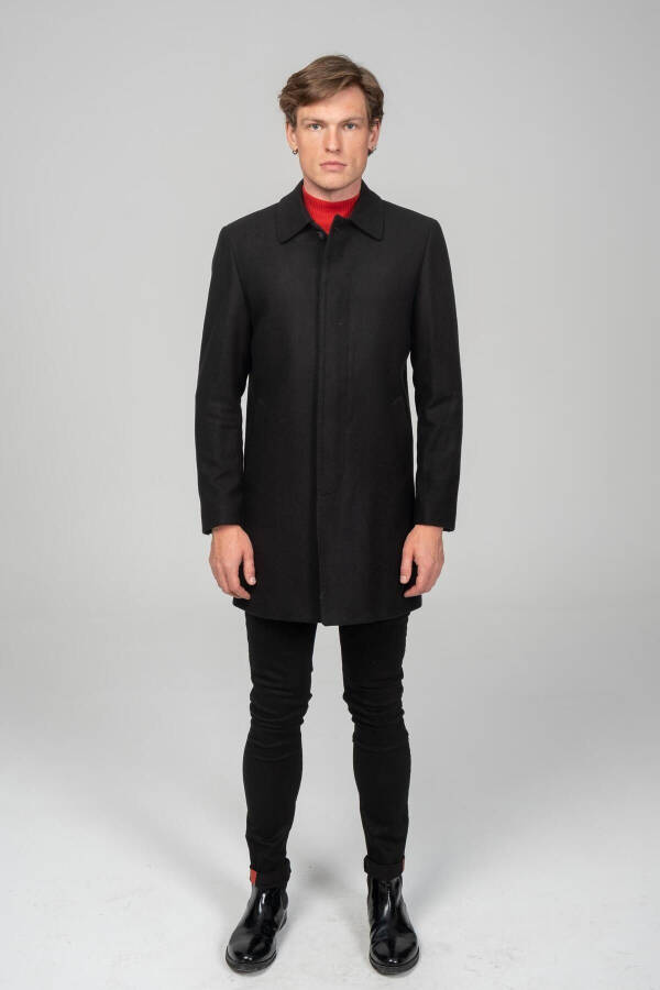 Classic fit, lined, men's black cashmere coat. Rn71544 - 3