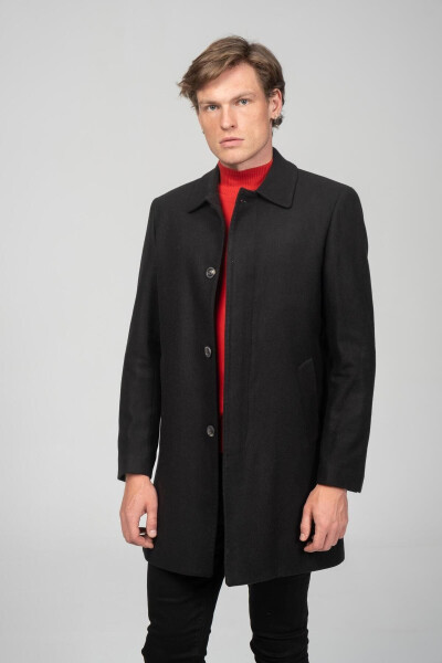 Classic fit, lined, men's black cashmere coat. Rn71544 - 4