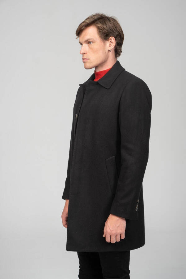 Classic fit, lined, men's black cashmere coat. Rn71544 - 5