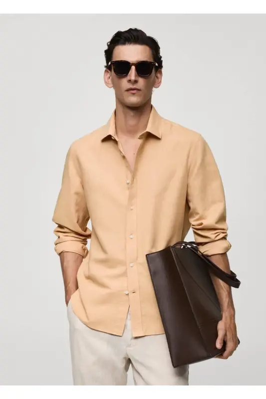 Classic Fit Linen Shirt - Peach - 4
