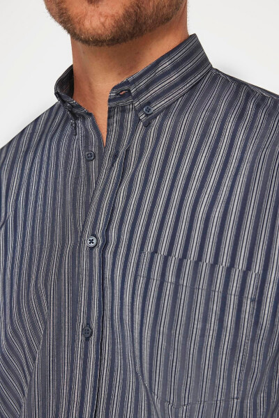 Classic Fit Long Sleeve Button Down Collar Cotton Easy Iron Striped Men's Shirt - 9