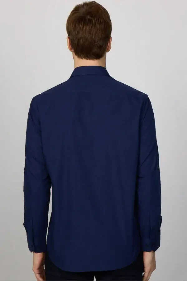 Classic Fit Long Sleeve Cotton Easy Iron Plain Navy Blue Men's Shirt - 5